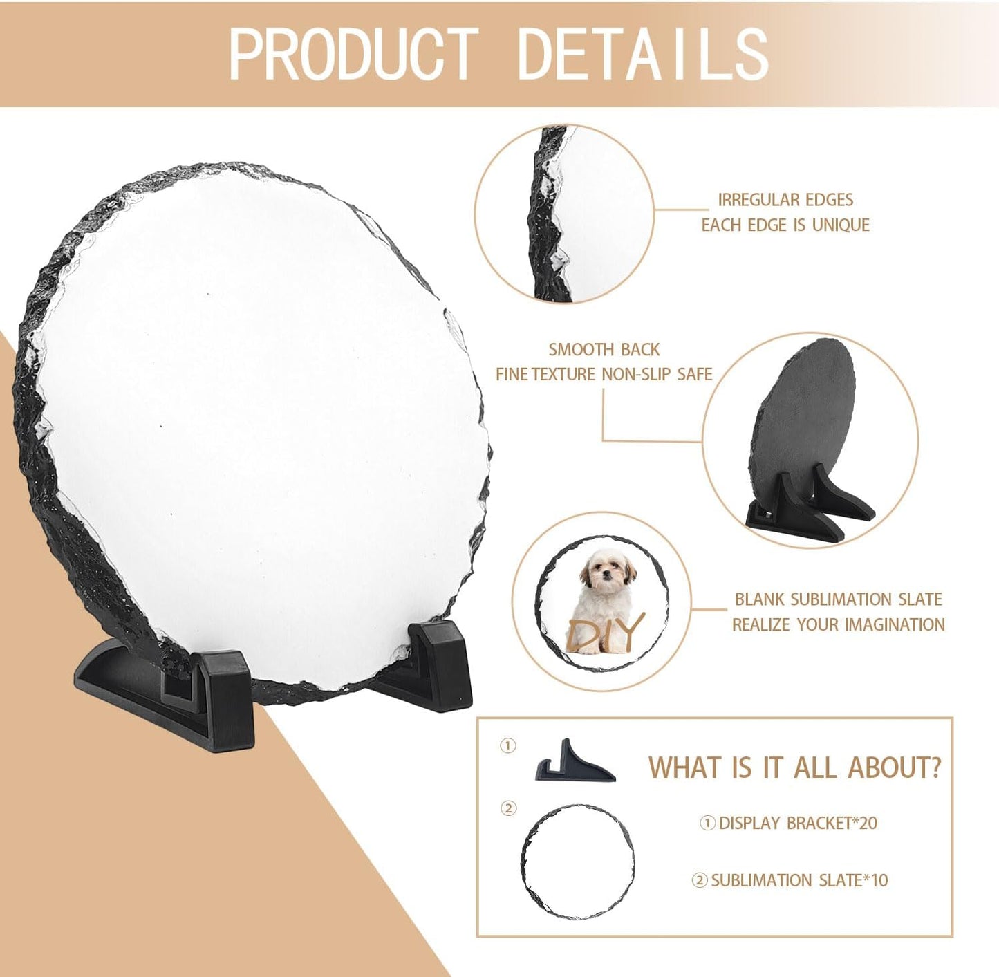 Round Slate Stone Photo Frame 5.9x8.9 round