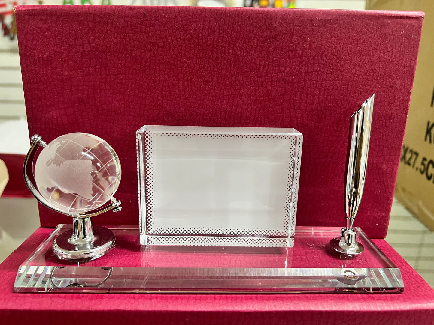 Crystal globe with frame and pen holder